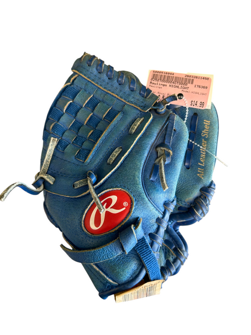 Vist Large View of Product Image Which is Used Rawlings HIGHLIGHT BB/SB Glove RH Throw Royal Blue 9 1/2"