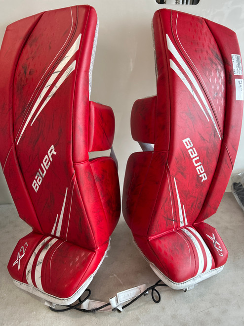 Vist Large View of Product Image Which is Used Bauer VAPOR X2.7 Goalie Leg Pads Junior Red 29"