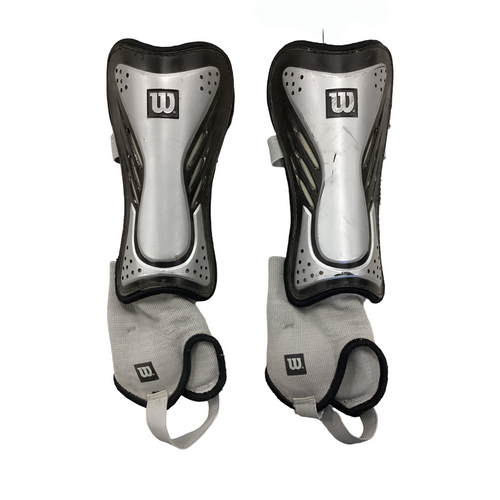 Vist Large View of Product Image Which is Used Wilson Soccer Shin Guards Adult Grey LG