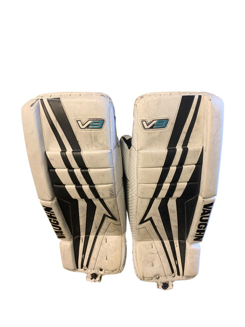 Vist Large View of Product Image Which is Used Vaughn V9 Goalie Leg Pads Junior White 26"