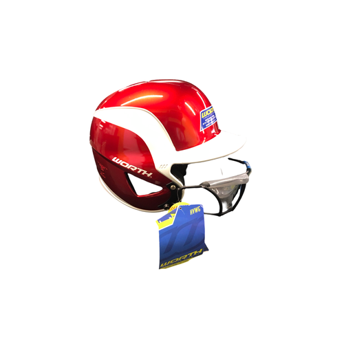 Vist Large View of Product Image Which is Used Worth 70 MPH Batting Helmet w/Mask Red And White LG