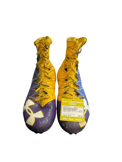 Vist Large View of Product Image Which is Used Under Armour Adult FB Cleats Purple And Gold Senior 10.5