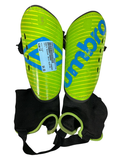 Vist Large View of Product Image Which is Used Umbro Soccer Shin Guards Junior Green LG, front view