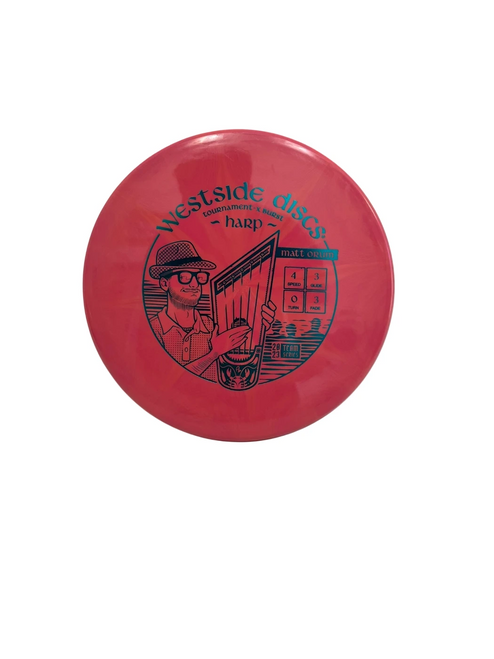 Vist Large View of Product Image Which is Used Westside Tournament-X Burst Harp 173g Disc Golf Mid Range Red  