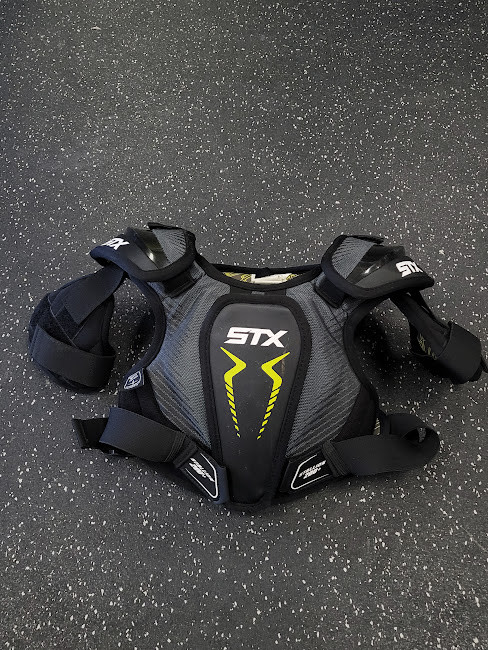 Vist Large View of Product Image Which is Used STX 200+ Lacrosse Shoulder Pads Black MD