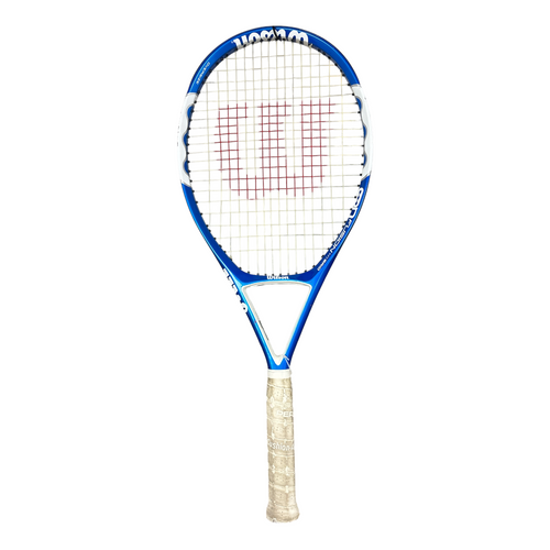 Vist Large View of Product Image Which is Used Wilson FUSION Adult Tennis Racquet Royal Blue 4 1/2"