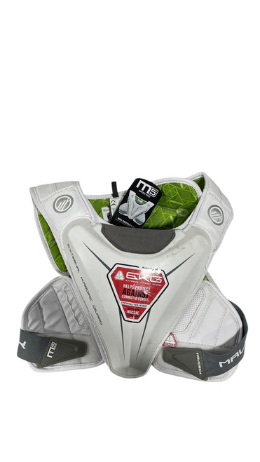 Vist Large View of Product Image Which is Used Maverik CHARGER Lacrosse Rib Pads White SM