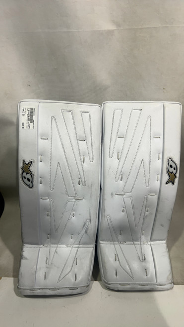 Vist Large View of Product Image Which is Used Brians BRIANS NETZERO SZ YTH 21 Goalie Leg Pads Youth White 21"