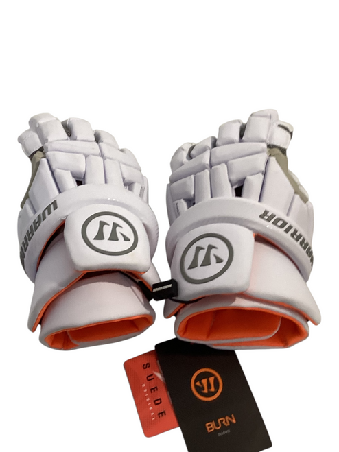 Vist Large View of Product Image Which is Used Warrior BURN Lacrosse Gloves Mens White LG
