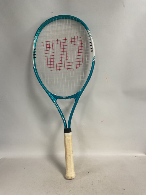 Vist Large View of Product Image Which is Used Wilson TRIUMPH Adult Tennis Racquet Teal 4 1/4"