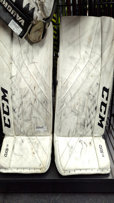 Vist Large View of Product Image Which is Used CCM AXIS 1.5 Goalie Leg Pads Inter White 30"