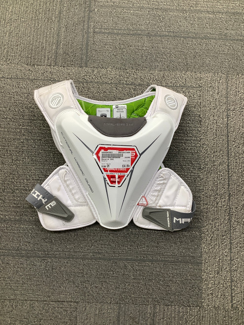 Vist Large View of Product Image Which is Used Maverik EKG Lacrosse Shoulder Pads White SM