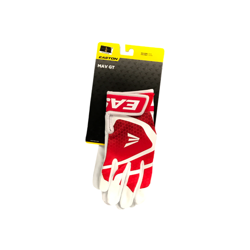 Vist Large View of Product Image Which is New Easton MAV GT BB/SB Batting Gloves White And Red SM