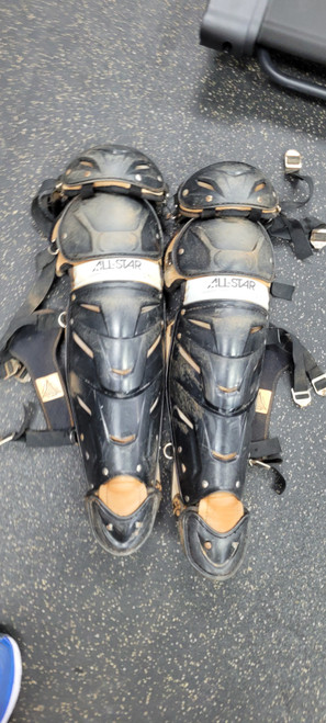 Vist Large View of Product Image Which is Used All Star LG30WPRO Catchers Leg Guards Black Adult