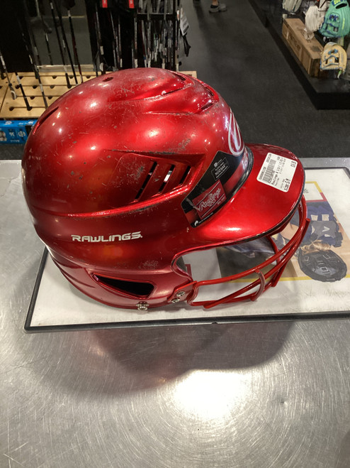 Vist Large View of Product Image Which is Used Rawlings 6 1/2-7 1/2 RED HELMET Batting Helmet w/Mask Red S/M