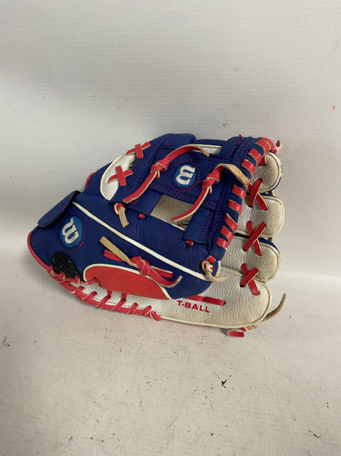 Vist Large View of Product Image Which is Used Wilson A200 BB/SB Glove RH Throw Navy Blue And Red 10"