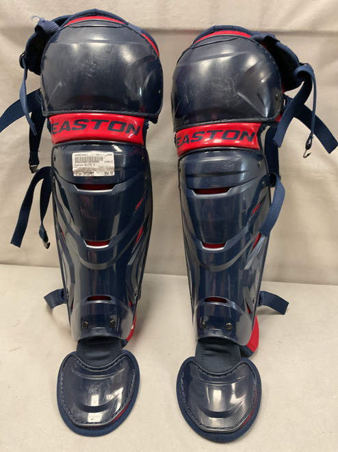 Vist Large View of Product Image Which is Used Easton ELITE X Catchers Leg Guards Navy Blue Intermed