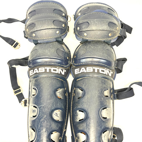 Vist Large View of Product Image Which is Used Easton ADULT Catchers Leg Guards Black And Grey Intermed