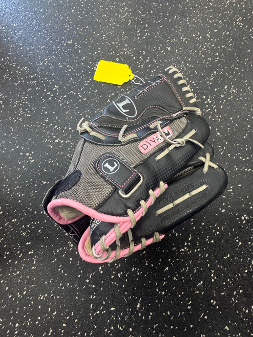 Vist Large View of Product Image Which is Used Louisville Slugger DIVA SERIES DV1200 RH Throw Fastpitch Gloves Black 12"