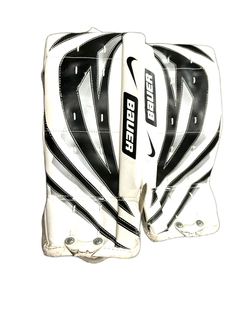 Vist Large View of Product Image Which is Used Bauer ONE 55 Goalie Leg Pads Youth White 20"