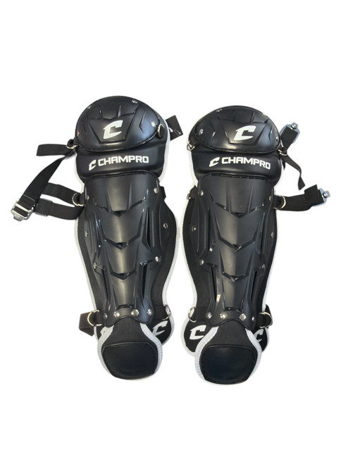 Vist Large View of Product Image Which is Used Champro SHIN GUARDS Catchers Leg Guards Black Junior