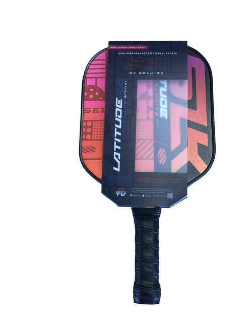 Vist Large View of Product Image Which is Used Selkirk LATITUDE 2.0 Pickleball Racquet Black And Orange