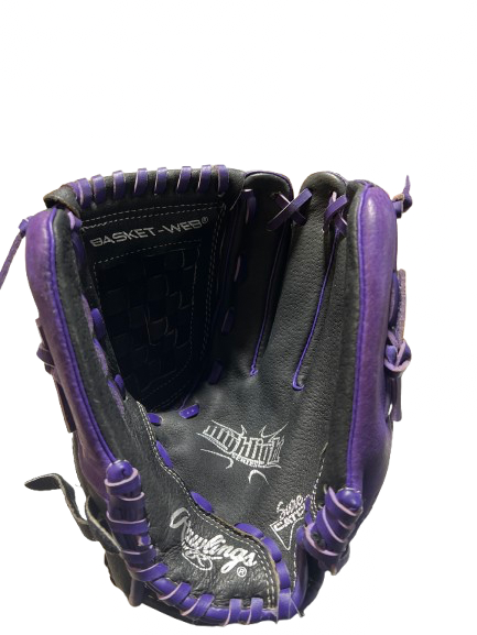 Vist Large View of Product Image Which is Used Rawlings HIGHLIGHT SERIES RHT RH Throw Fastpitch Gloves Black 11 1/2"