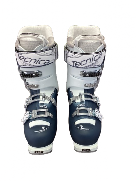 Vist Large View of Product Image Which is Used Tecnica MACH 1W Womens DH Ski Boot Navy And White 265 MP - M08.5 - W09.5