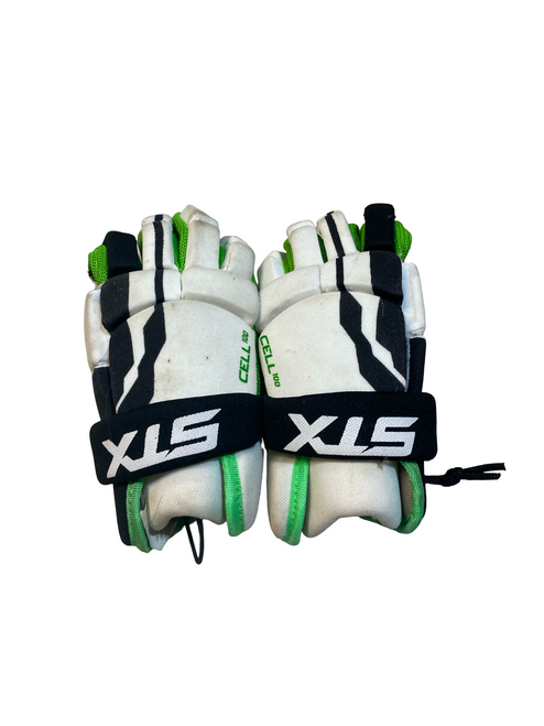 Vist Large View of Product Image Which is Used STX CELL 100 Lacrosse Gloves Junior White 8"