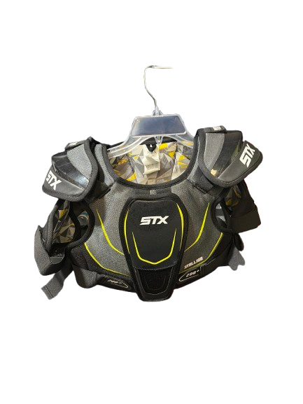 Vist Large View of Product Image Which is Used STX STALLION 200+ SHOULDER PADS YTH Lacrosse Shoulder Pads Black LG