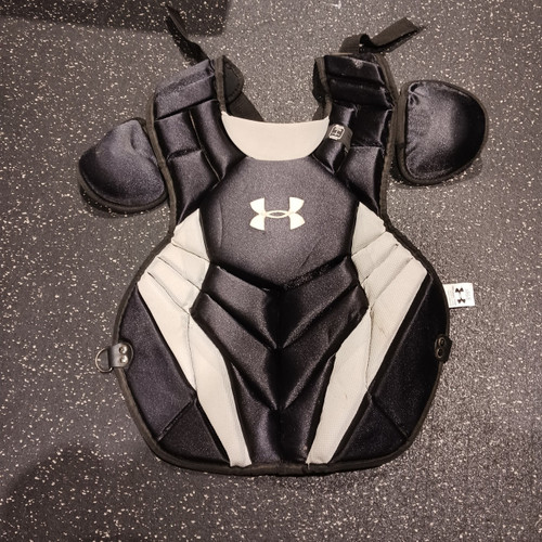Vist Large View of Product Image Which is Used Under Armour CHEST PROTECTOR Catchers Chest Protector Silver And Black Intermed