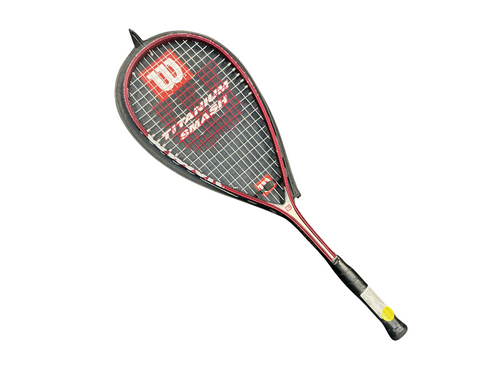 Vist Large View of Product Image Which is Used Wilson TITANIUM SMASH Adult Squash Racquet Maroon 3 3/8"