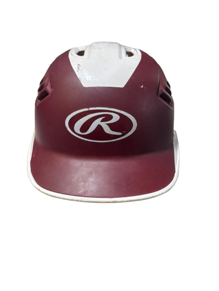 Vist Large View of Product Image Which is Used Rawlings RAWLING BATTING HELMET Batting Helmet No Mask Maroon And White MD