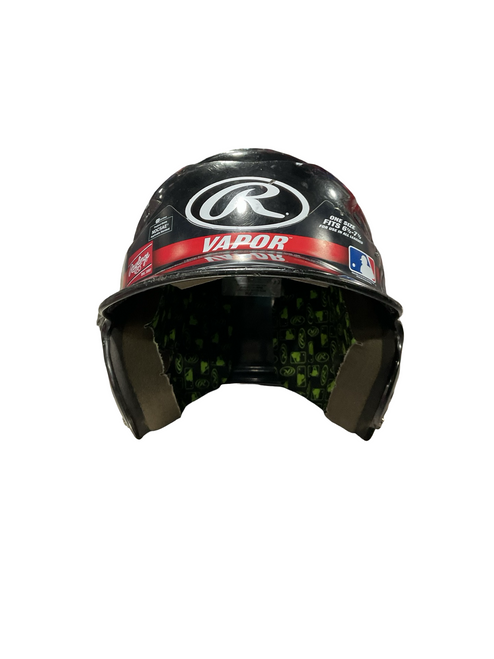 Vist Large View of Product Image Which is Used Rawlings VAPOR Batting Helmet No Mask Black One Size