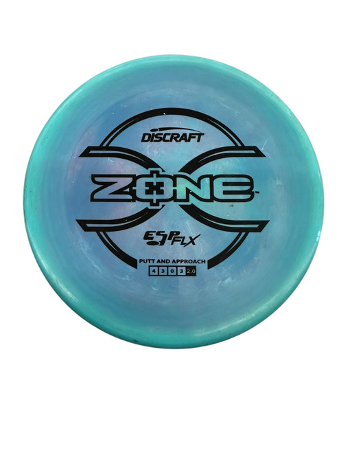 Vist Large View of Product Image Which is Used Discraft ZONE ESP FLX Disc Golf Putter Carolina Blue