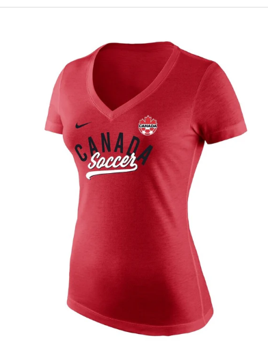 Vist Large View of Product Image Which is Used Nike CANADA WOMENS SOCCER SHIRT V NECK Soccer Top Adt Red S/M