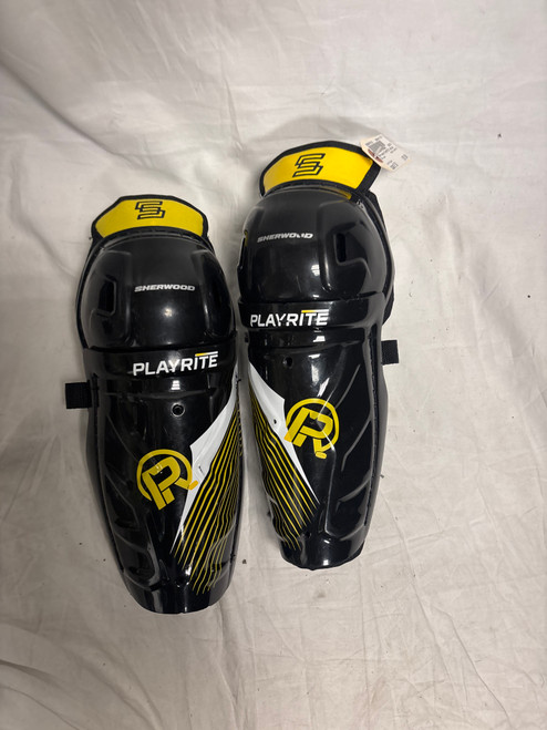 Vist Large View of Product Image Which is Used Sher-wood PLAYRITE Youth Shin Guards Black 8"