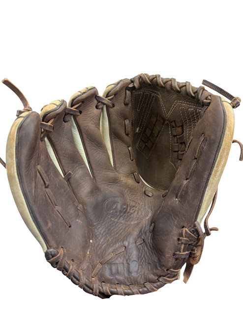 Vist Large View of Product Image Which is Used Wilson A950 LH Throw Fastpitch Gloves Brown 12 1/2"