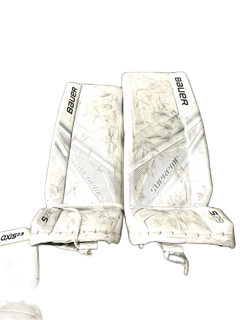 Vist Large View of Product Image Which is Used Bauer S29 Goalie Leg Pads Junior White 28"