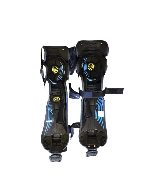 Vist Large View of Product Image Which is USED RAWLINGS MACH LEG GUARDS Catchers Leg Guards Navy Blue Adult