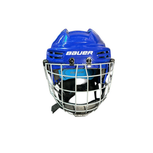 Vist Large View of Product Image Which is Used Bauer 6 - 6 5/8 BAUER PRODIGY HOCKEY HELMET Helmet Cage Combo Royal Blue SM