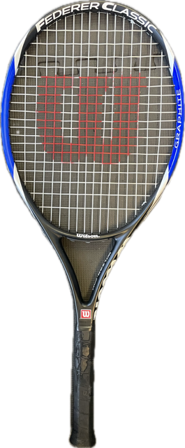 Vist Large View of Product Image Which is Used Wilson FEDERER CLASSIC Adult Tennis Racquet Royal Blue 4 1/4"
