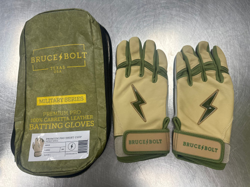 Vist Large View of Product Image Which is New BRUCE BOLT PREMIUM PRO SHORT CUFF PATRIOT Batting Gloves Adult Large