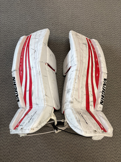 Vist Large View of Product Image Which is Used Vaughn VENTUS SLR JR Goalie Leg Pads Junior White 28"