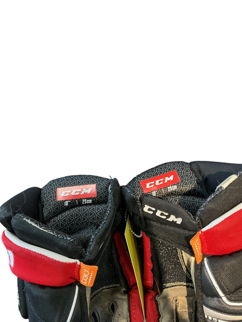 Vist Large View of Product Image Which is Used CCM TACKS 9080 Junior Gloves White/Black/Red 10"