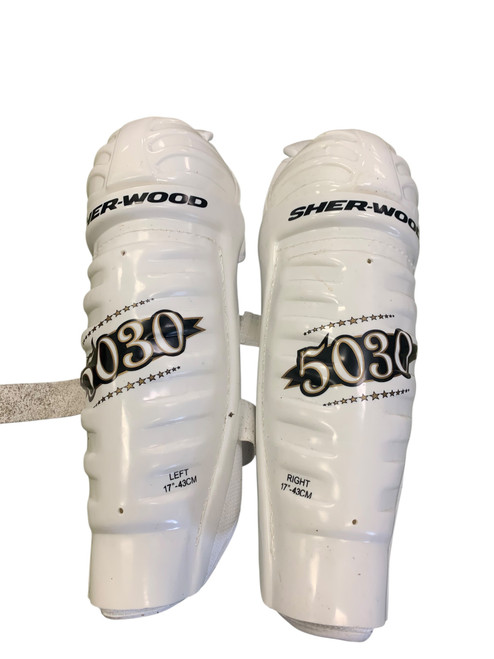 Vist Large View of Product Image Which is Used Sher-wood 5030 Senior Shin Guards White 17"