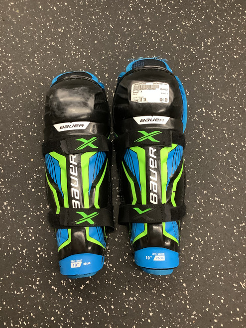 Vist Large View of Product Image Which is Used Bauer X Youth Shin Guards Black 10"