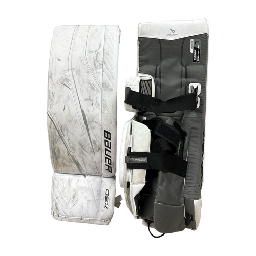 Vist Large View of Product Image Which is Used Bauer GSX Hockey Goalie Leg Pads Inter White 32"