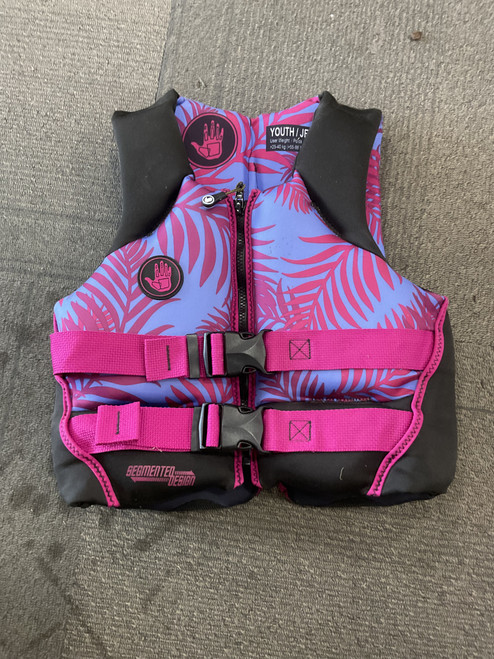 Vist Large View of Product Image Which is Used Body Glove Youth PFD Black And Purple Youth 50-90