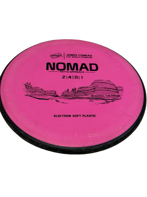 Vist Large View of Product Image Which is Used MVP ELECTRON Soft Plastic NOMAD JAMES CONRAD Disc Golf Putter Pink 172g